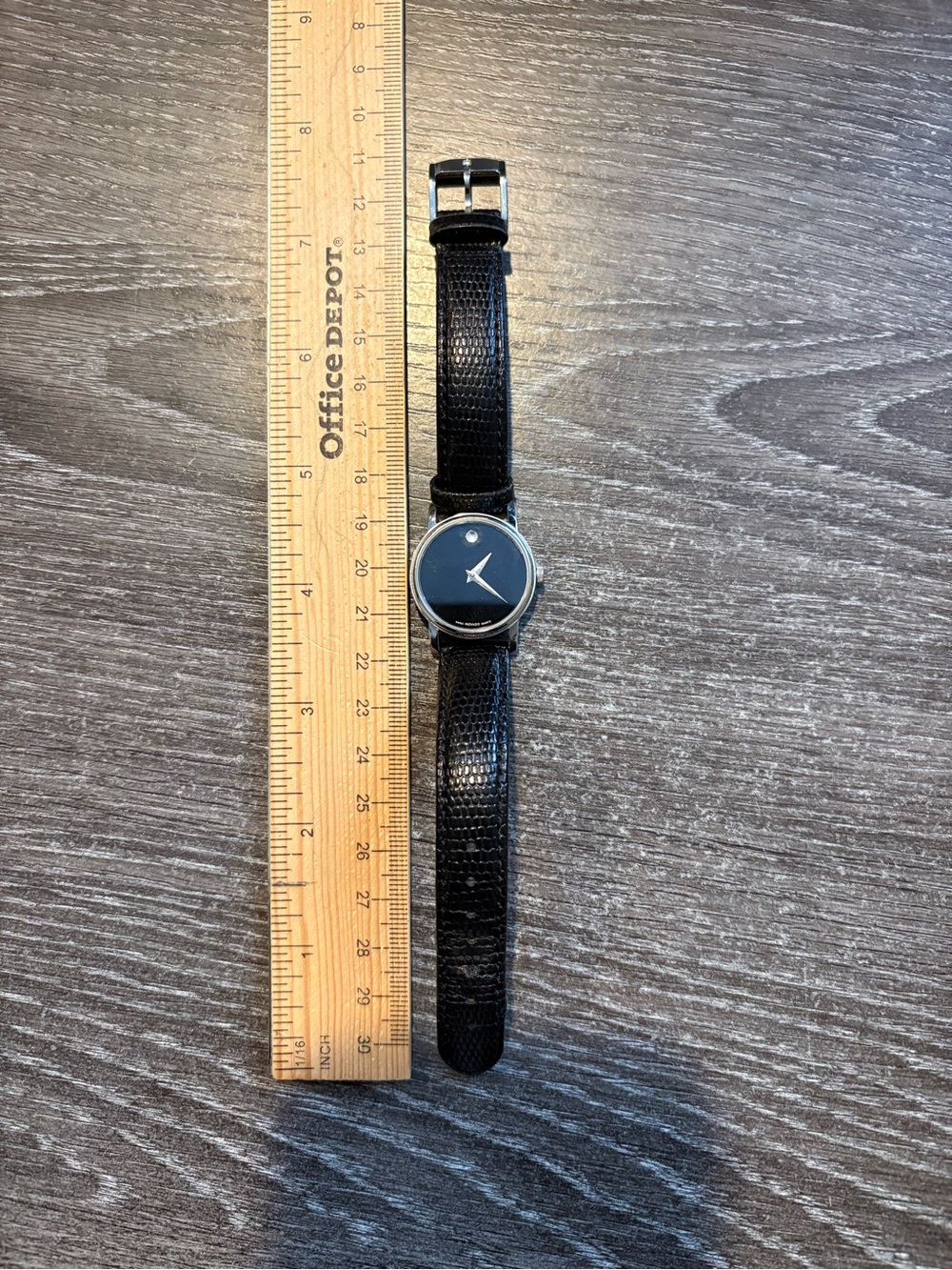 Movado Black Dial Silver Case Women's Watch with Black Leather Strap - Picture 2 of 4